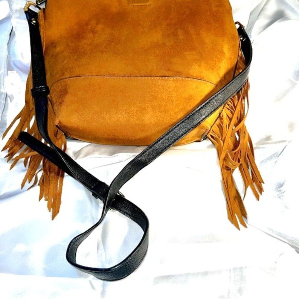 Calvin Klein Tan and Black Suede Crossbody Bag - Reversible